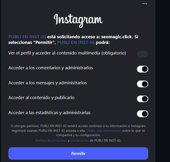 Instagram setup screenshot IG7