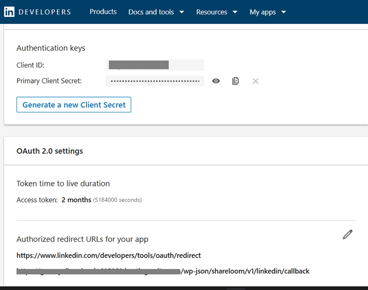 LinkedIn app setup screenshot