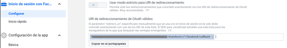 Facebook Redirect URI in Meta